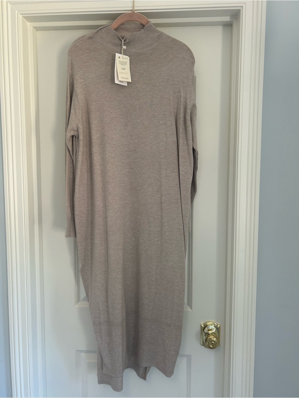 Mango Taupe Midi Turtleneck Knit Dress